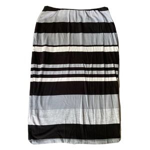 Bobeau Womens Sz Med Pencil Skirt Black Black Grey Stripe Knee Length Stretch